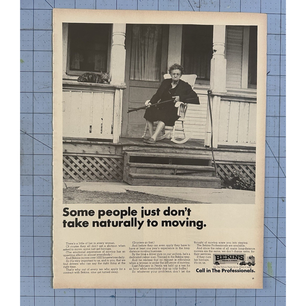 1967 Print Ad Bekins Vintage Woman Shotgun B&W Moving Company